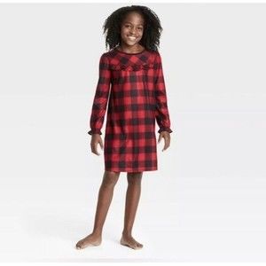 Girls Holiday Buffalo Check Flannel PJ's Nightgown - Wondershop Red Size 4